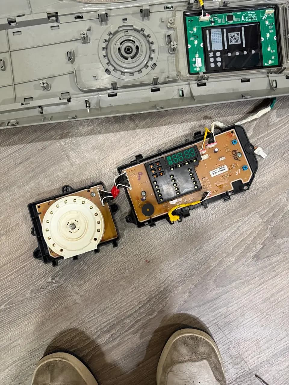 Washer control board and drive motor removed for diagnosis — repaired by Marian Appliance Repair